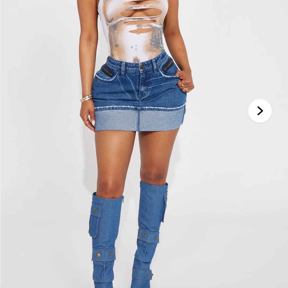 Cuffed Up Denim Mini Skirt - Dark Wash